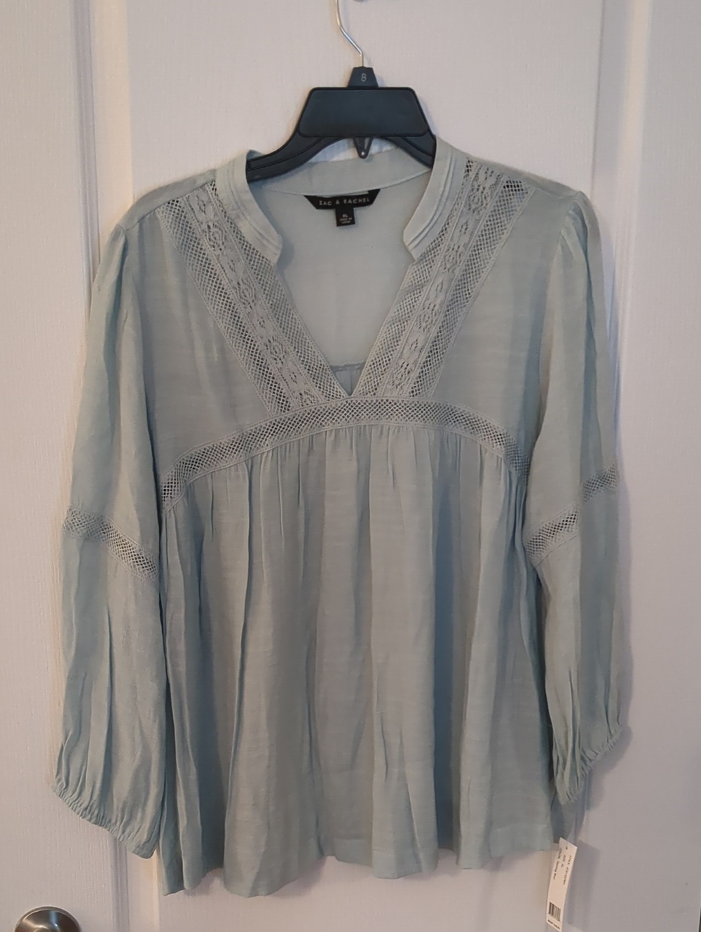 Zac + Rachel Pale Blue Lace-Trim V-Neck Peasant Blouse